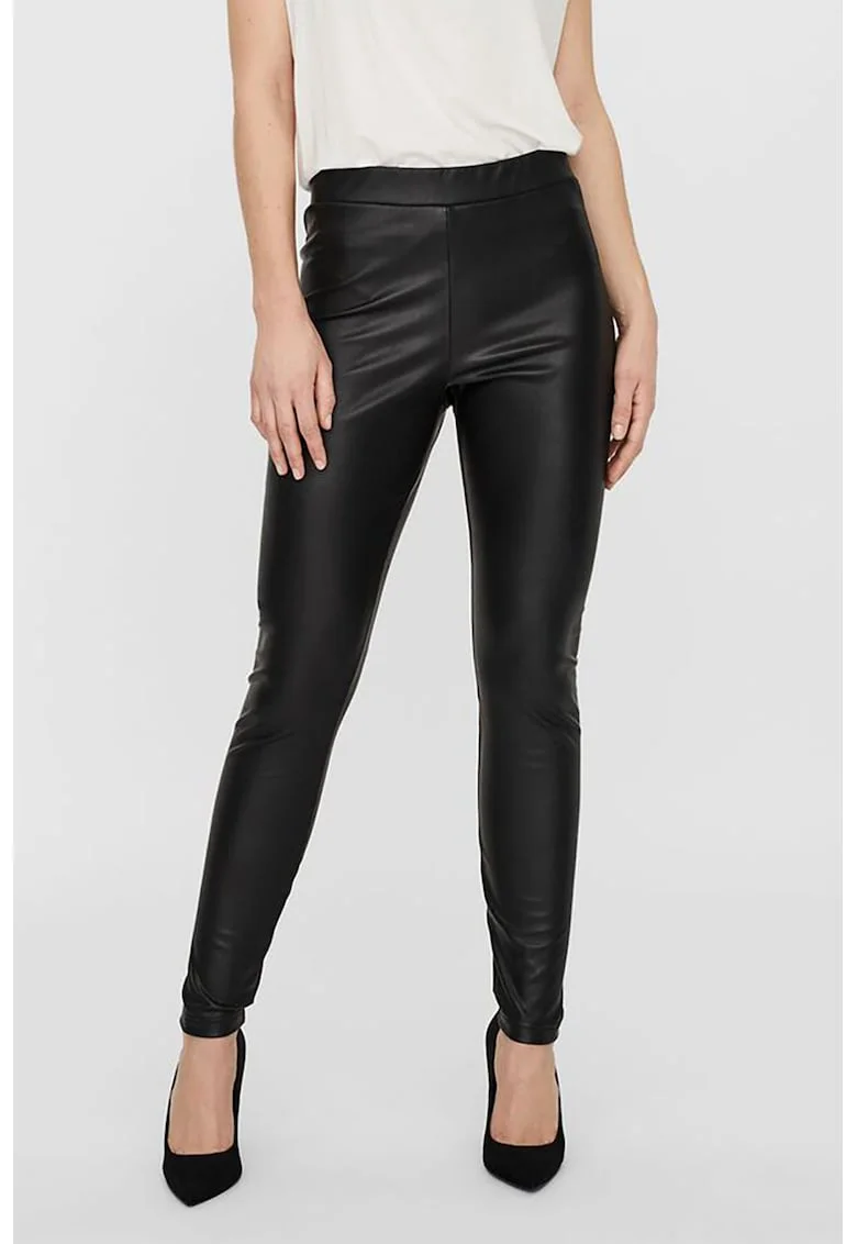 Colanti skinny cu aspect de piele, Negru