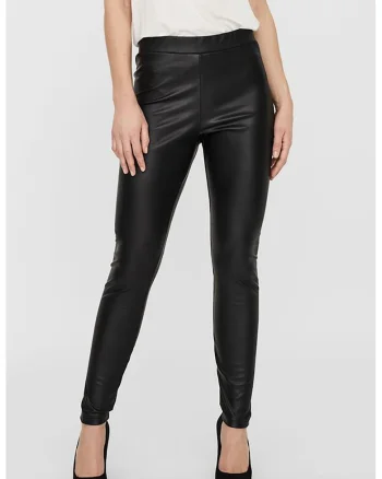 Colanti skinny cu aspect de piele, Negru