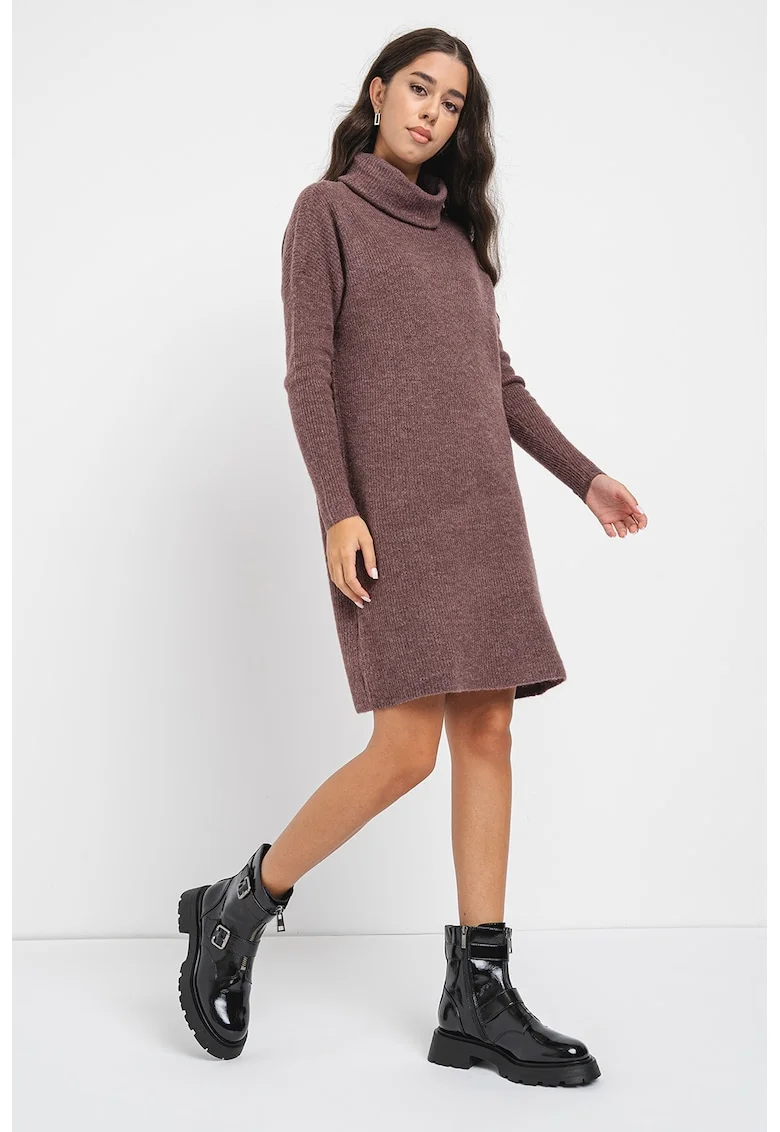 Rochie-pulover cu guler inalt Jana, Violet inchis melange