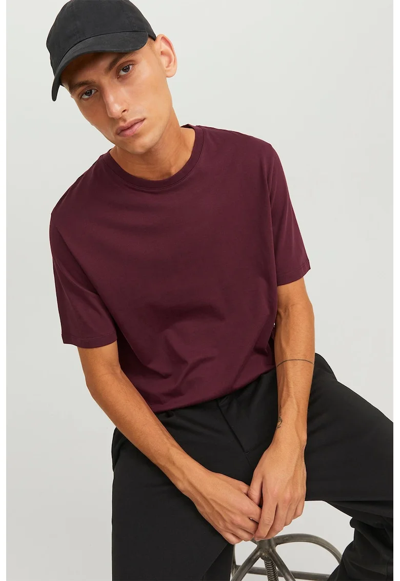 Tricou din bumbac organic cu decolteu la baza gatului, Violet tyrian