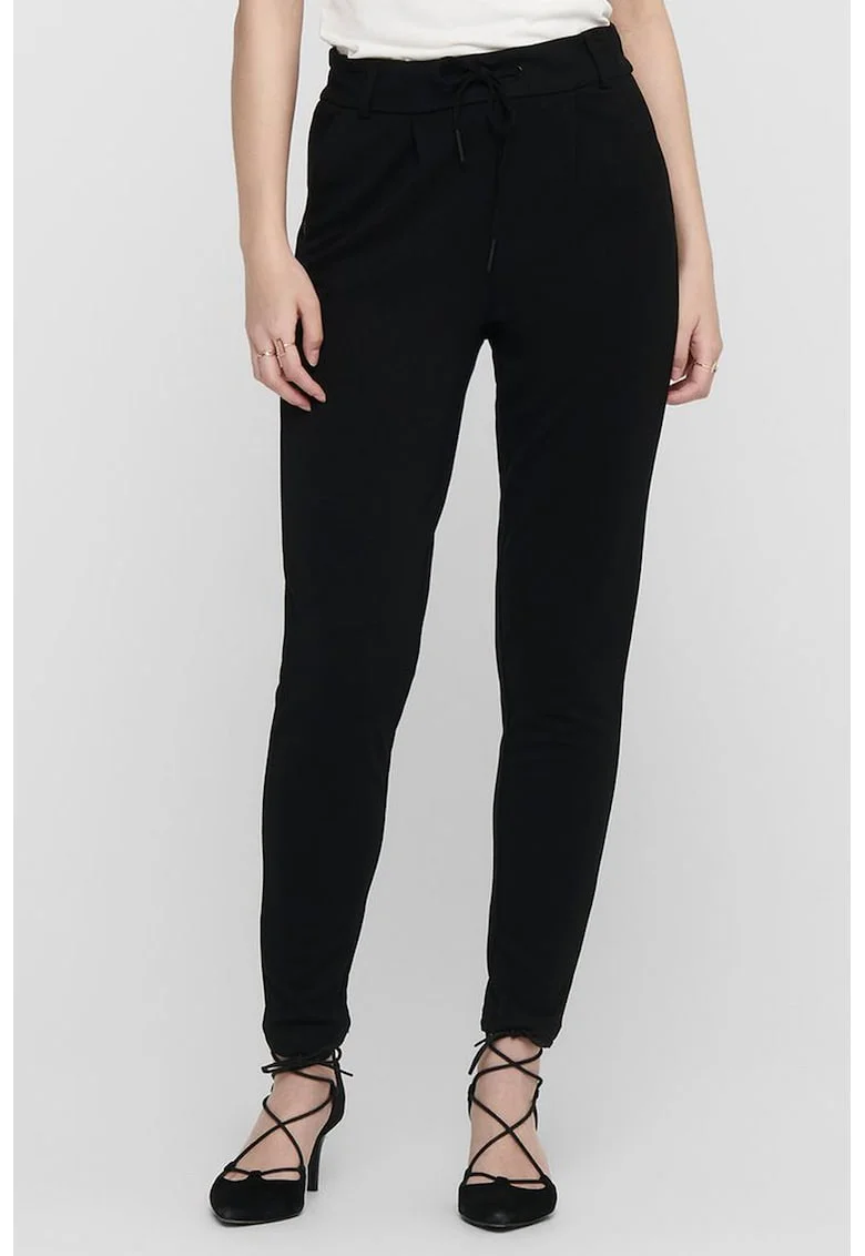 Pantaloni conici cu snur in talie, Negru