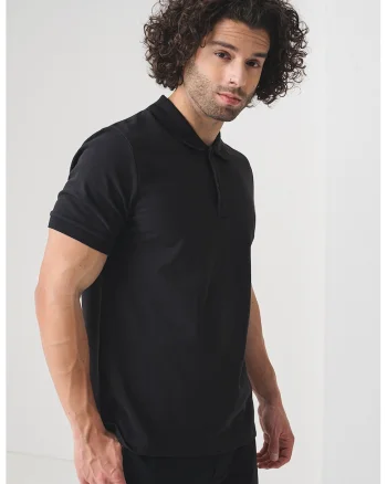 Tricou de bumbac cu decolteu polo, Negru
