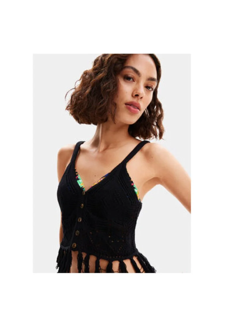 Top de plaja dama,  Negru, Bumbac, Negru