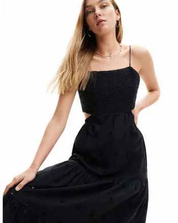 Rochie midi cu decupaje, fara maneci, Negru