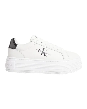 Pantofi sport flatform de piele, Negru/Alb optic