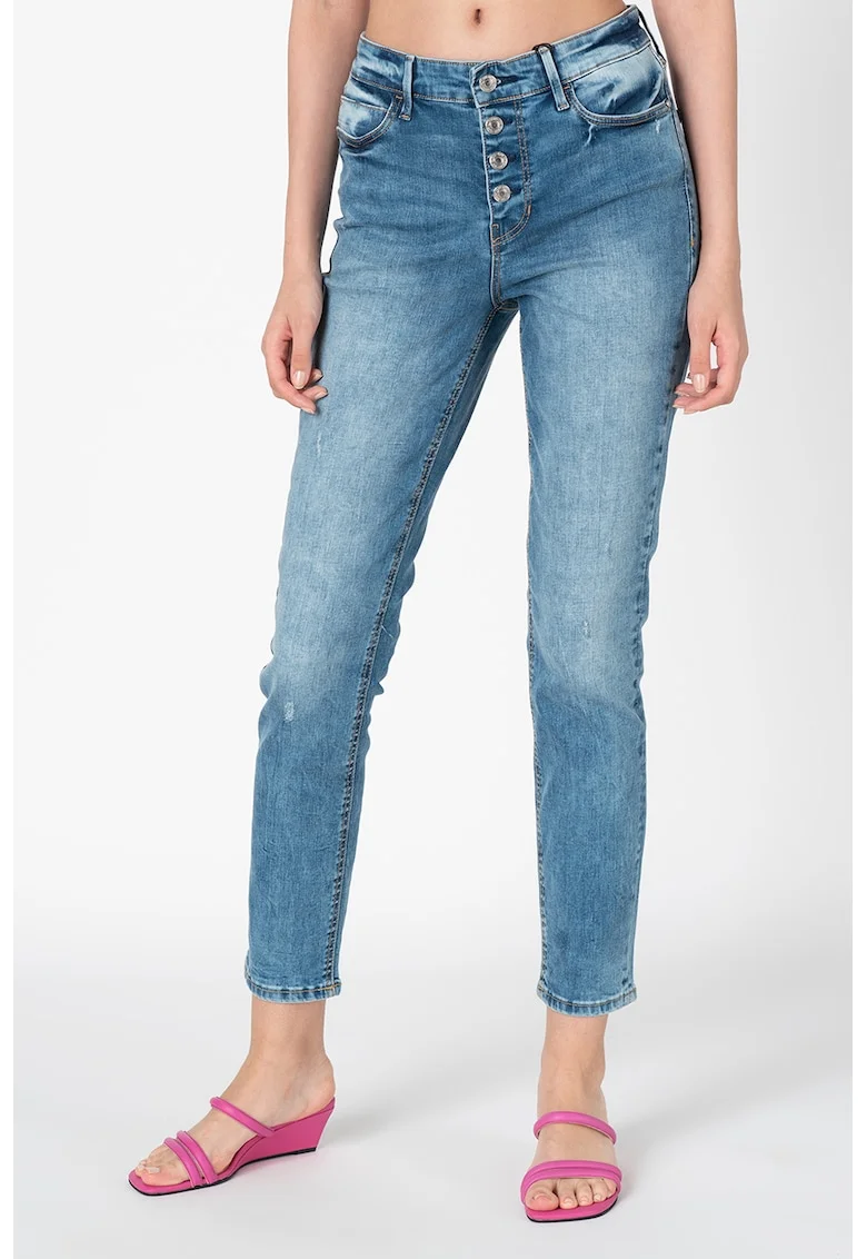 Blugi skinny cu aspect decolorat, Albastru