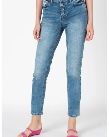 Blugi skinny cu aspect decolorat, Albastru