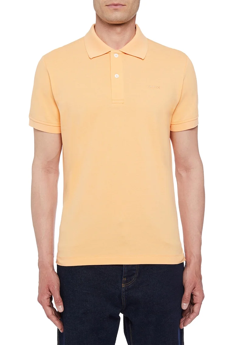 Tricou polo din pique cu logo mic brodat, Portocaliu pal
