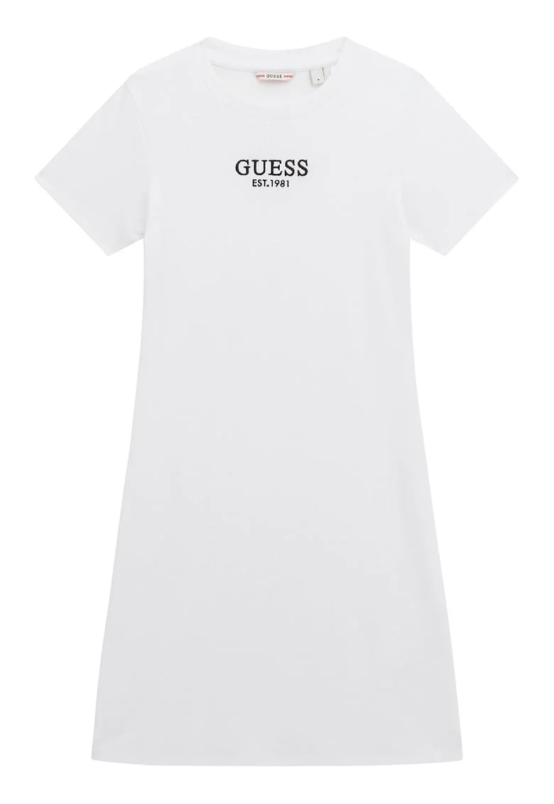 Rochie din amestec de bumbac cu logo, Alb