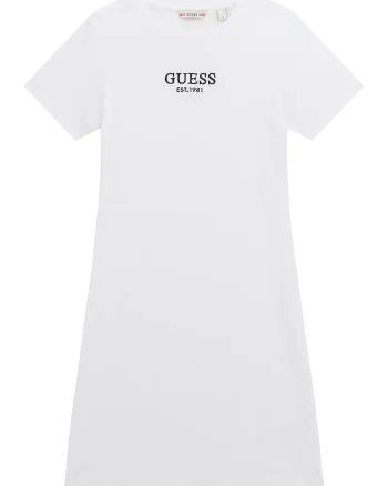 Rochie din amestec de bumbac cu logo, Alb
