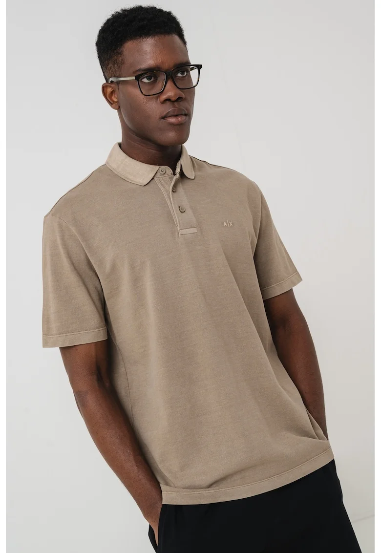 Tricou polo cu logo discret, Maro taupe