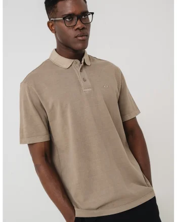 Tricou polo cu logo discret, Maro taupe