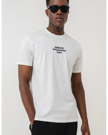 Tricou cu logo si decolteu la baza gatului, Negru/Alb optic