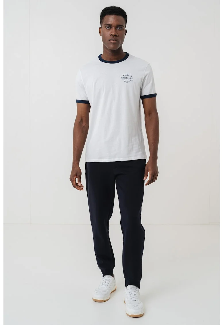 Tricou cu decolteu la baza gatului, Alb/Albastru ultramarin