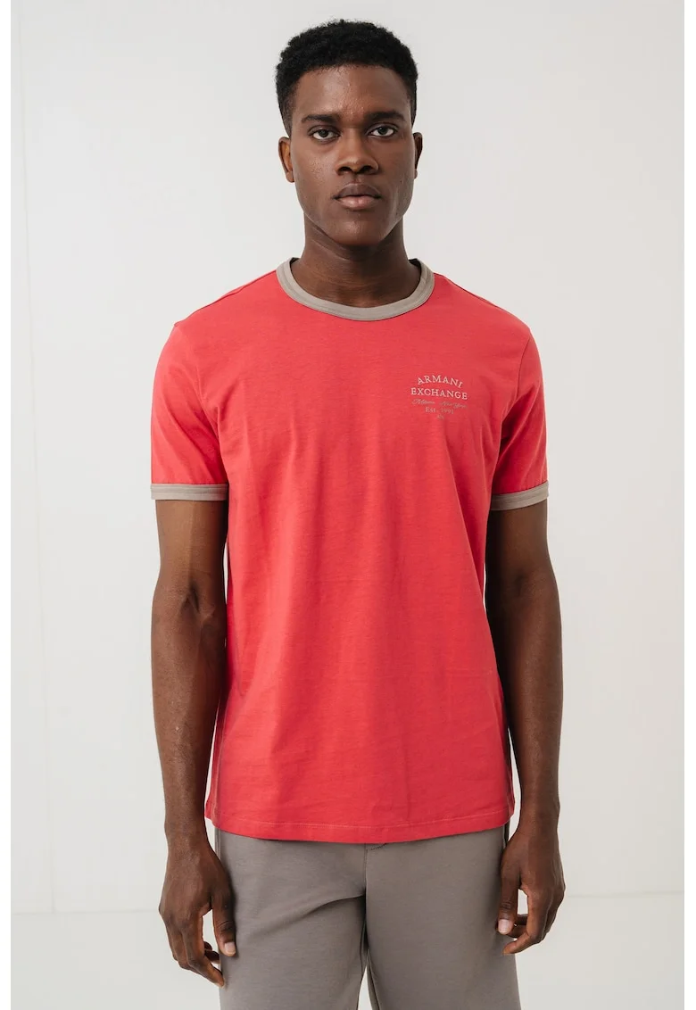 Tricou cu decolteu la baza gatului, Coral/Kaki