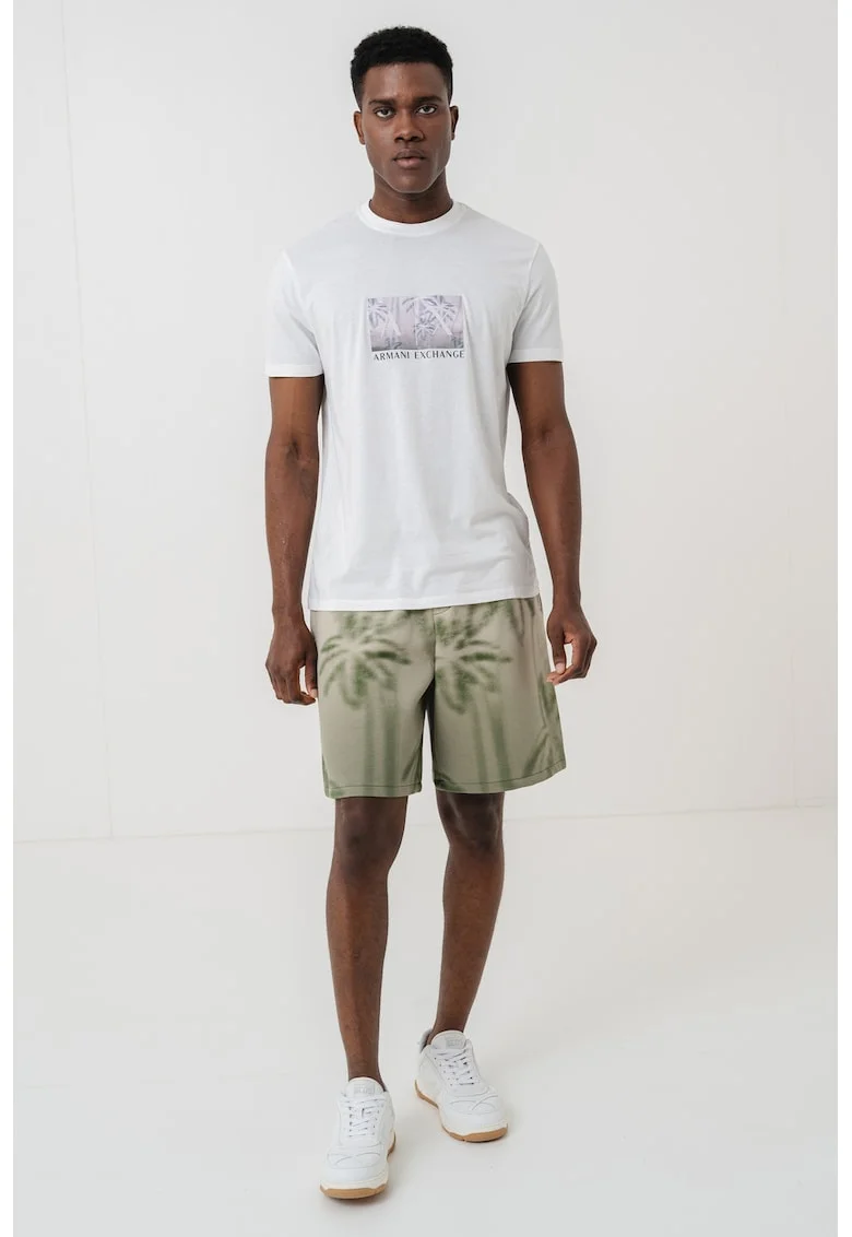 Tricou din bumbac cu imprimeu logo, Alb/Verde/Gri