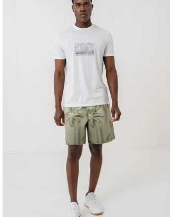 Tricou din bumbac cu imprimeu logo, Alb/Verde/Gri