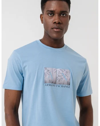 Tricou din bumbac cu imprimeu logo, Albastru pastel/Grej