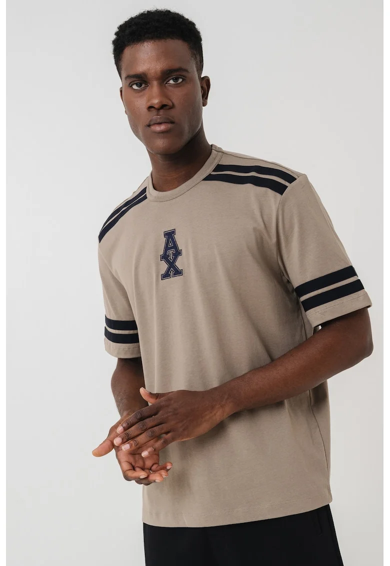 Tricou din bumbac cu dungi, Negru/Maro taupe