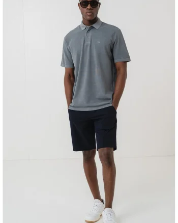 Tricou polo cu logo discret, Gri carbune