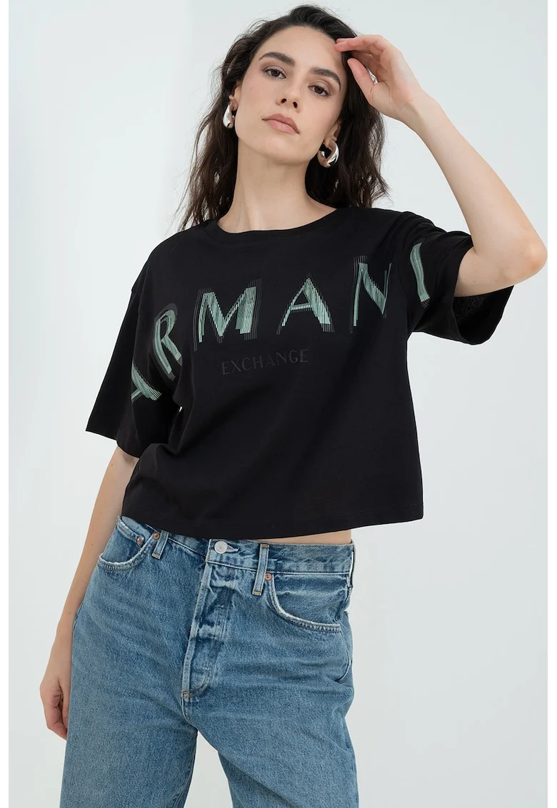 Tricou cu imprimeu logo supradimensionat, Verde/Negru