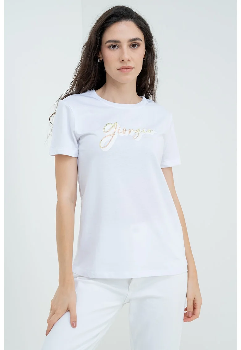 Tricou cu imprimeu logo, Galben/Crem