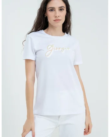 Tricou cu imprimeu logo, Galben/Crem