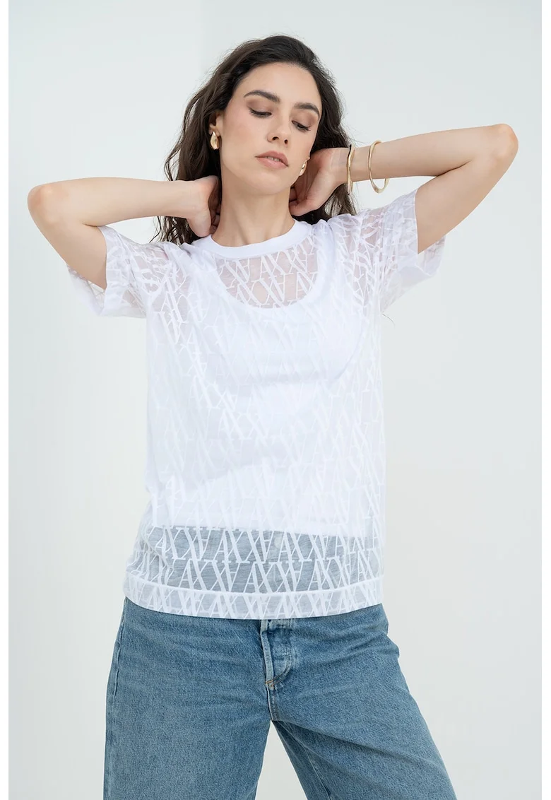 Tricou regular fit cu logo, Alb