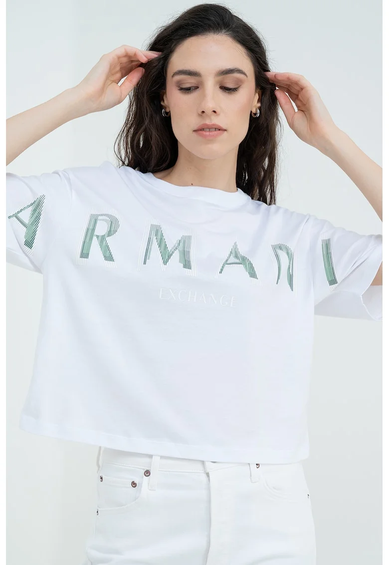 Tricou cu imprimeu logo supradimensionat, Verde/Alb fildes