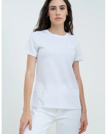 Tricou de bumbac cu decolteu la baza gatului, Alb