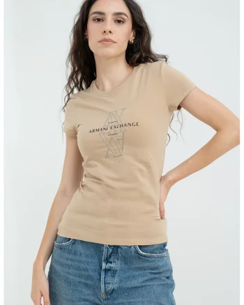 Tricou din amestec de bumbac cu logo, Negru/Maro deschis