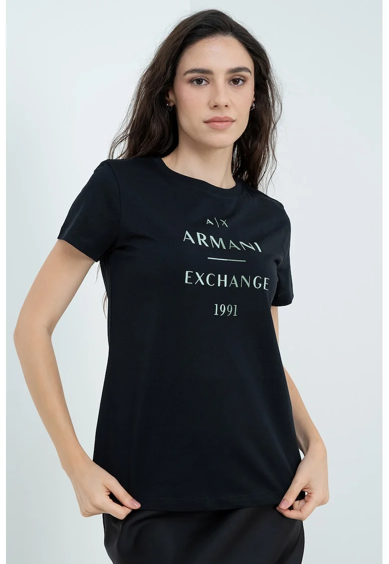 Tricou regular fit cu imprimeu logo pe piept, Negru