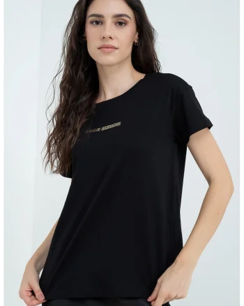 Tricou cu decolteu rotund, Negru/Galben