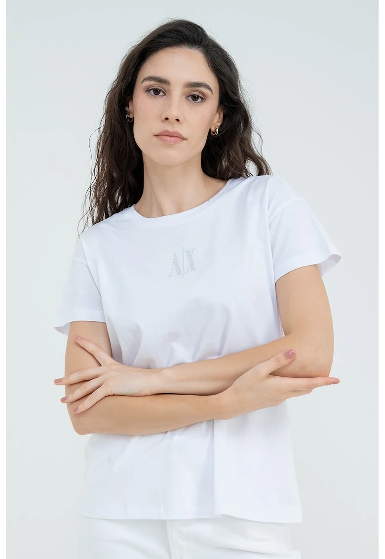 Tricou de bumbac cu maneci cazute, Alb