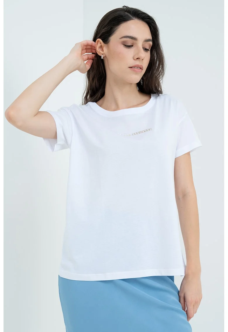 Tricou cu decolteu rotund, Alb
