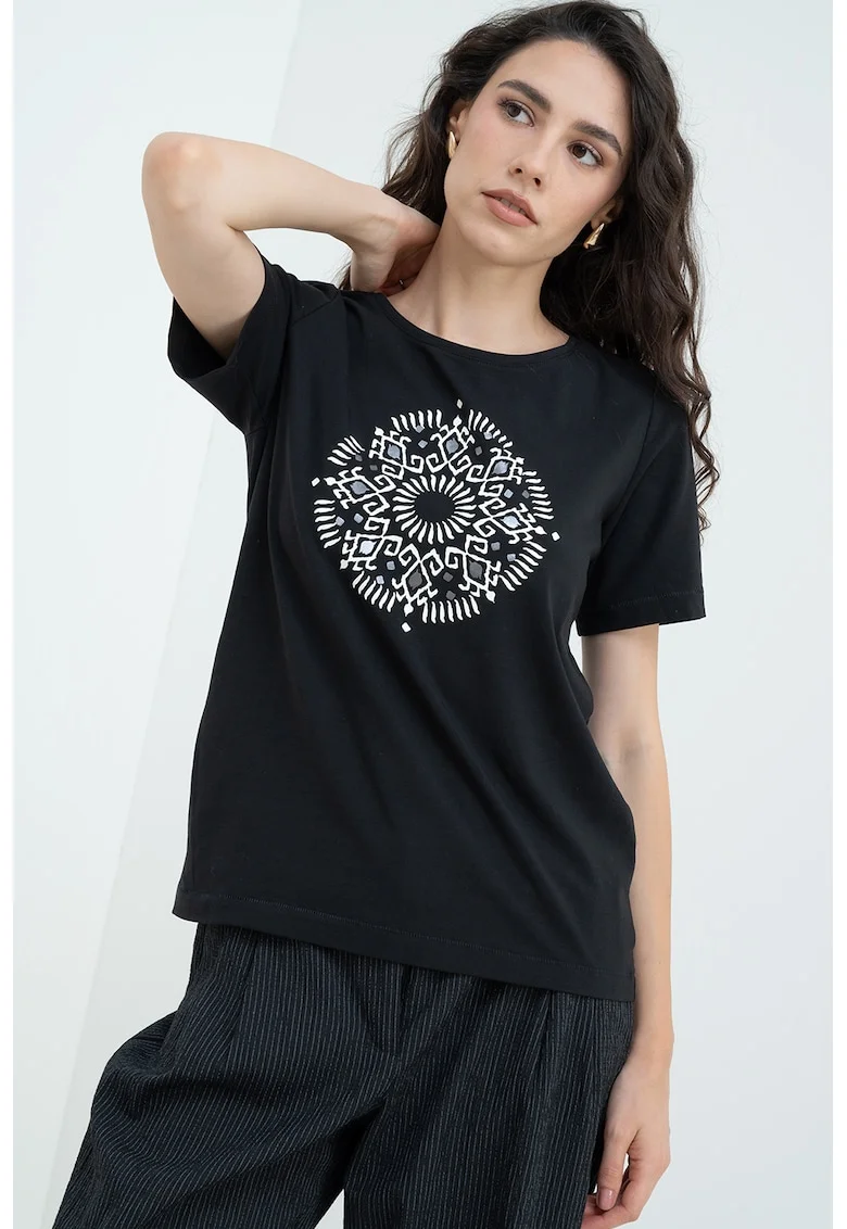 Tricou regular-fit cu imprimeu grafic, Negru/Gri deschis/Alb murdar