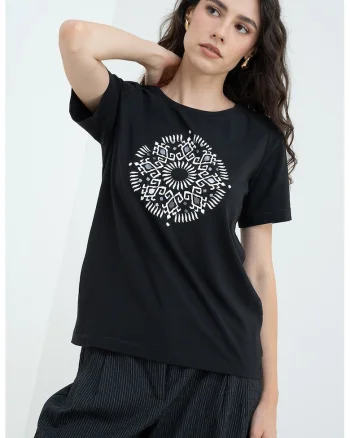 Tricou regular-fit cu imprimeu grafic, Negru/Gri deschis/Alb murdar