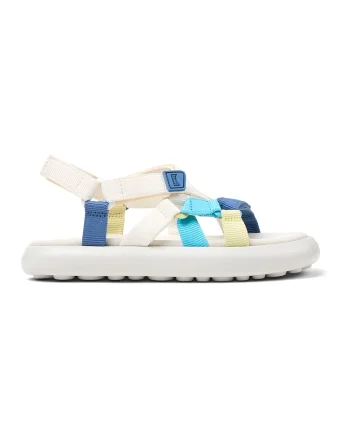 Sandale din material textil cu velcro, Alb/Albastru