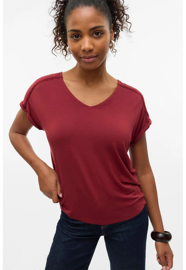 Tricou lejer cu decolteu in V, Rosu inchis