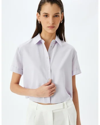 Camasa crop cu maneci scurte, Lila