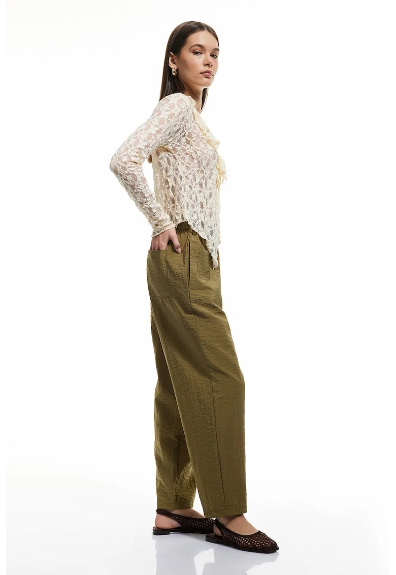 Pantaloni drepti cu buzunare laterale, Verde masliniu
