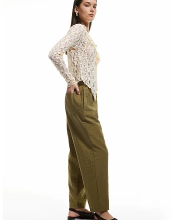 Pantaloni drepti cu buzunare laterale, Verde masliniu