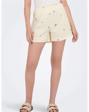 Pantaloni scurti de bumbac cu model floral, Verde feriga/Crem
