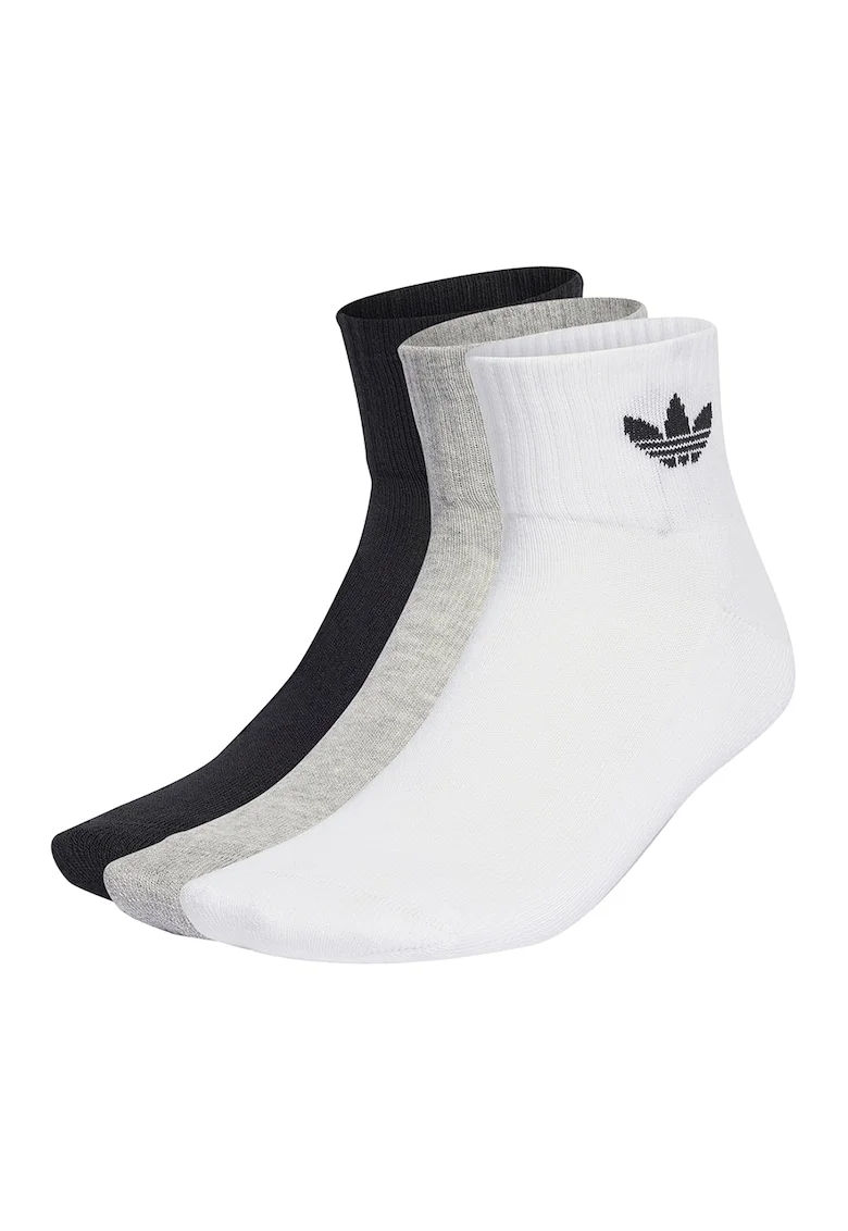 Set de sosete scurte unisex cu imprimeu logo lateral - 3 perechi, Alb/Negru/Gri
