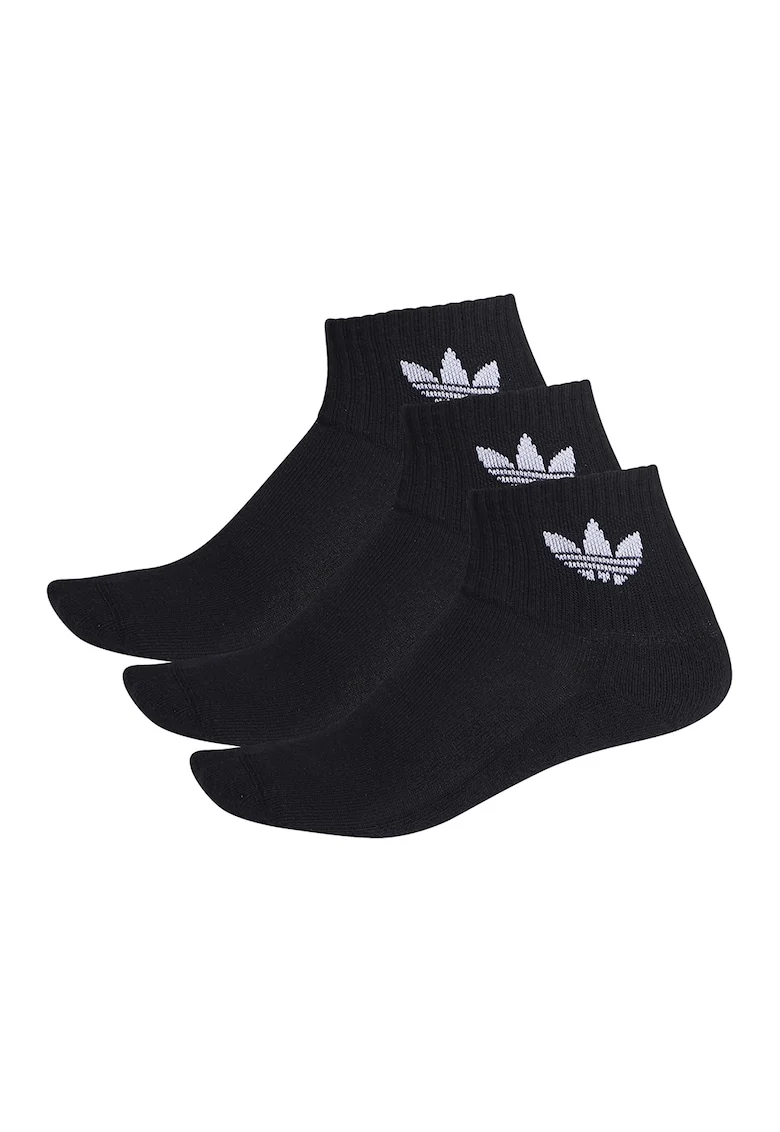 Set de sosete scurte unisex cu imprimeu logo lateral - 3 perechi, Alb/Negru