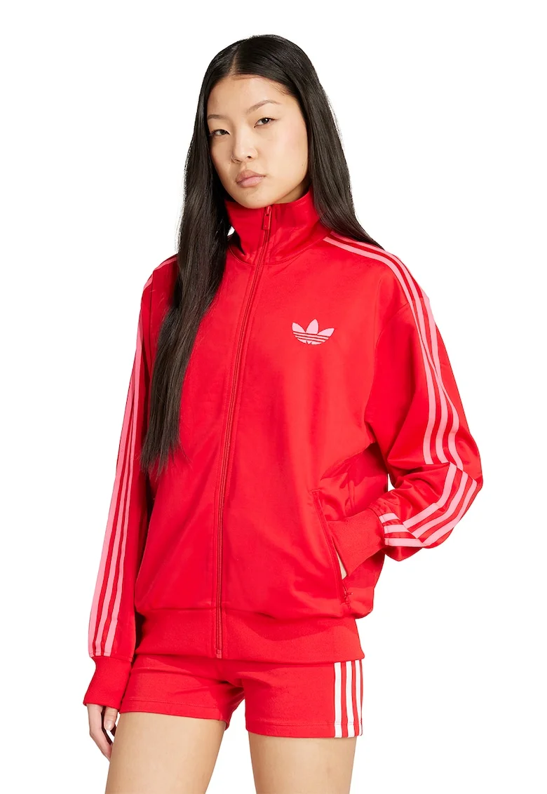 Bluza de trening cu logo si fermoar Firebird, Rosu vermillion/Alb murdar