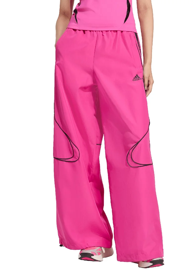 Pantaloni de trening cu croiala ampla si snururi de ajustare, Fucsia