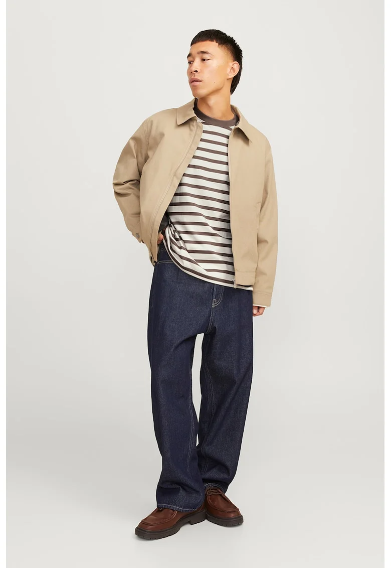 Bluza lejera de bumbac cu dungi, Maro taupe/Alb murdar