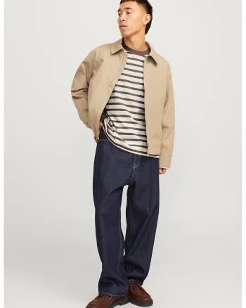 Bluza lejera de bumbac cu dungi, Maro taupe/Alb murdar