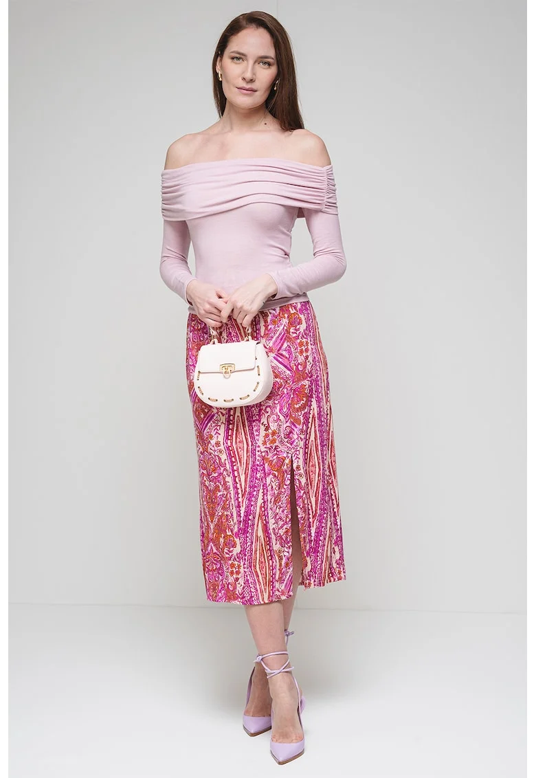 Bluza cu decolteu pe umeri, Roz pal